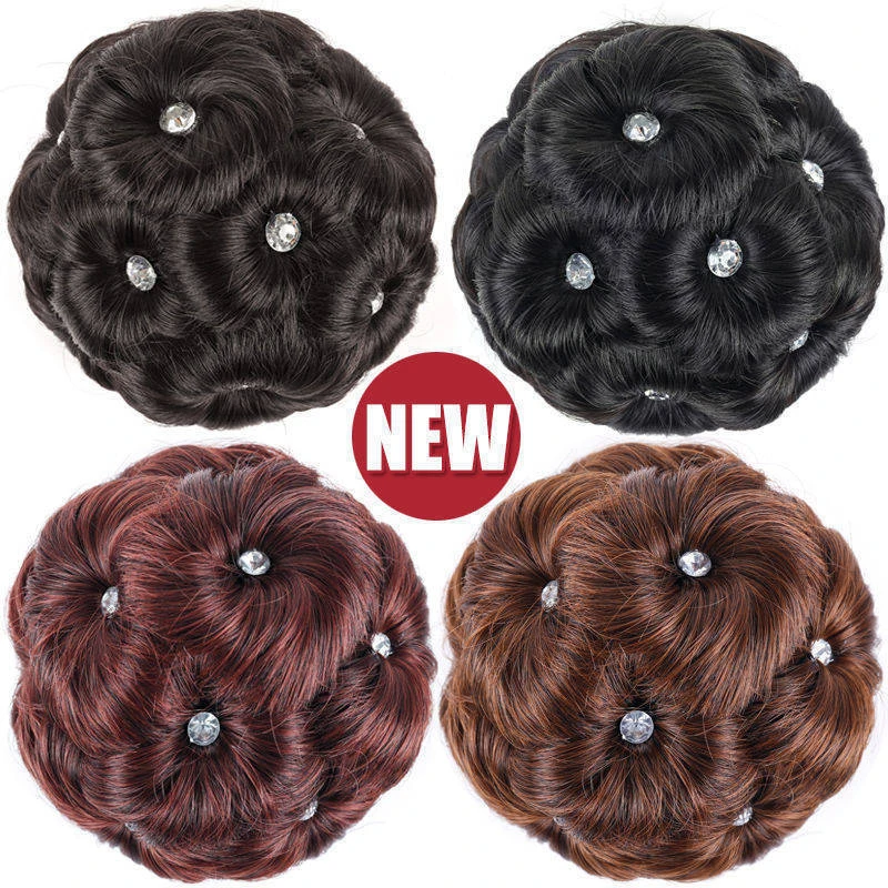 H&STAR Synthetic Wig Hair Bag Bun Clip In Chingnons Ball Hair Bag Hair Accessories Easy To Wear Nine Flower Buds