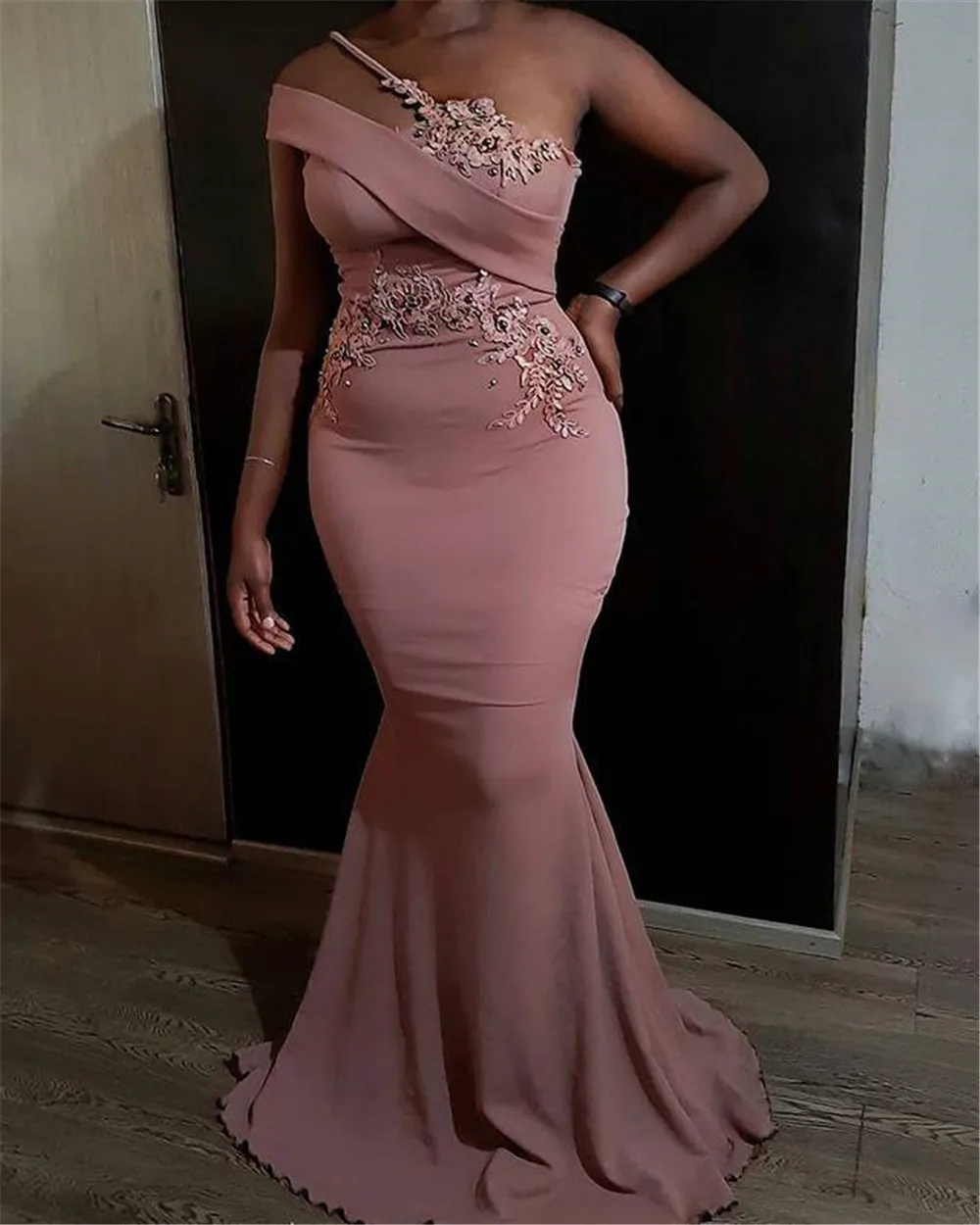 

Vinca Sunny Mermaid Lace Evening Dresses Appliques One Shoulder Long Prom Party Gowns Women Special Occasion Dress Plus Size