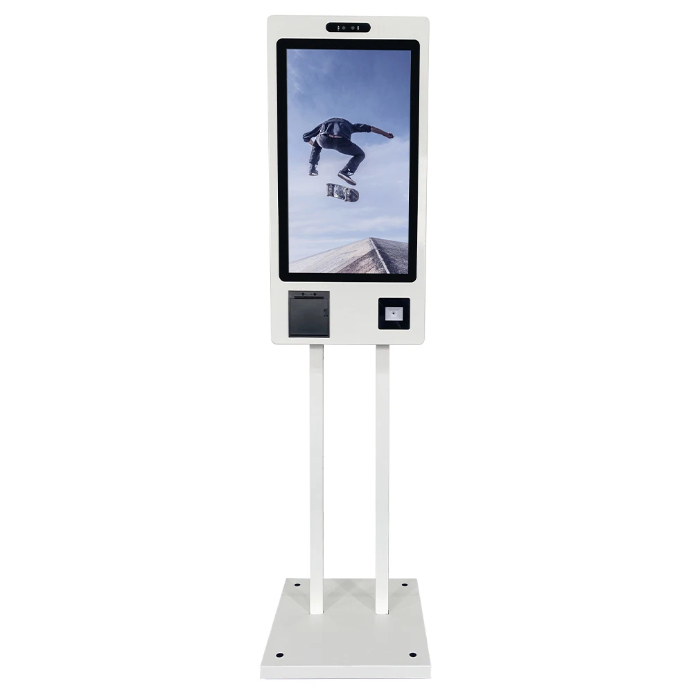 VISIGN 안드로이드 또는 windows OS 24 27 32 인치 셀프 서비스 토템 용량 성 터치 열전 사 프린터 레스토랑의 셀프 주문 키오스크