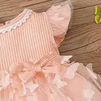 0-3-year-old newborn baby girl summer pink sleeveless lace round neck lace butterfly mesh lovely dress party 4