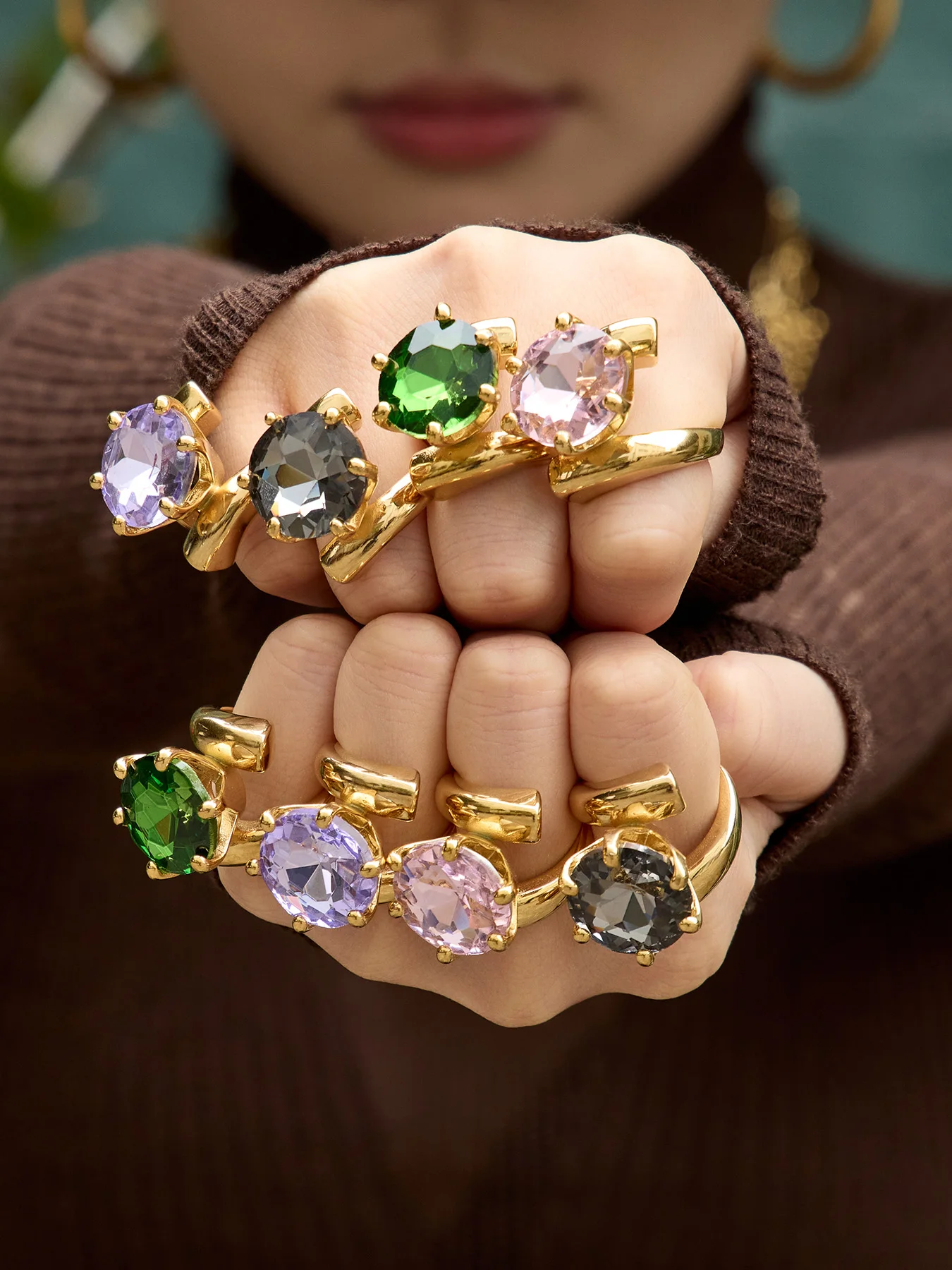 Funkelnde Große Zirkon-Ringe für Frauen 18k Vergoldeter Edelstahl-Ring Statement Spiral-Draht-Ringe Krappenfassung Edelstein-Ring – Detail 5