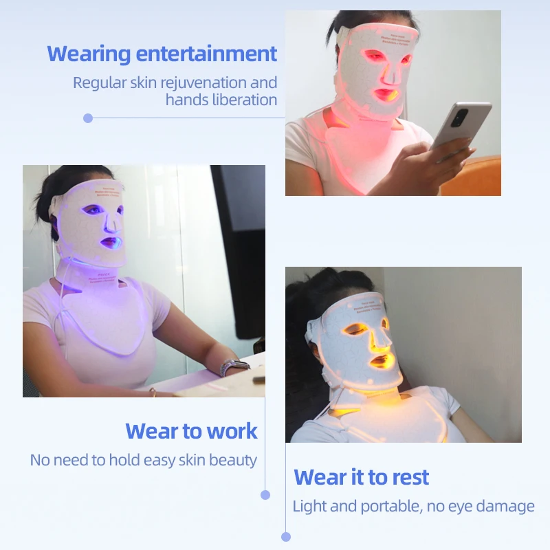 4 Colors LED Light Therapy Face Neck Mask Facial Skin Care Device 630nm 850nm Infrared Red Light Therapy Mask Skin Rejuvenation