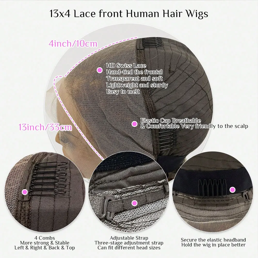 200% 250% Density 13x6 HD Transparent Bone Straight Lace Front Wigs Brazilian Human Hair Wigs 13x4 Lace Closure Wigs 6