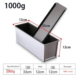 Premium Non-Stick Aluminum Alloy Bread Loaf Pan with Lid - Black Finish (1000g)