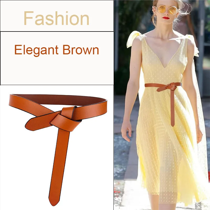 

Women's elegant lace up dress without buttons soft leather lace up waist belt women's thin waist belt