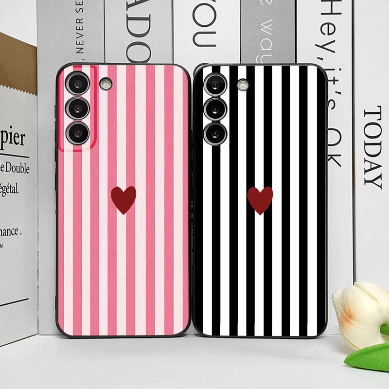 Cute Striped Heart Phone Case - Pink & Blue Soft Cover