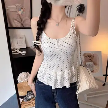 Top a pois a tinta unita da donna, stile casual estivo alla moda