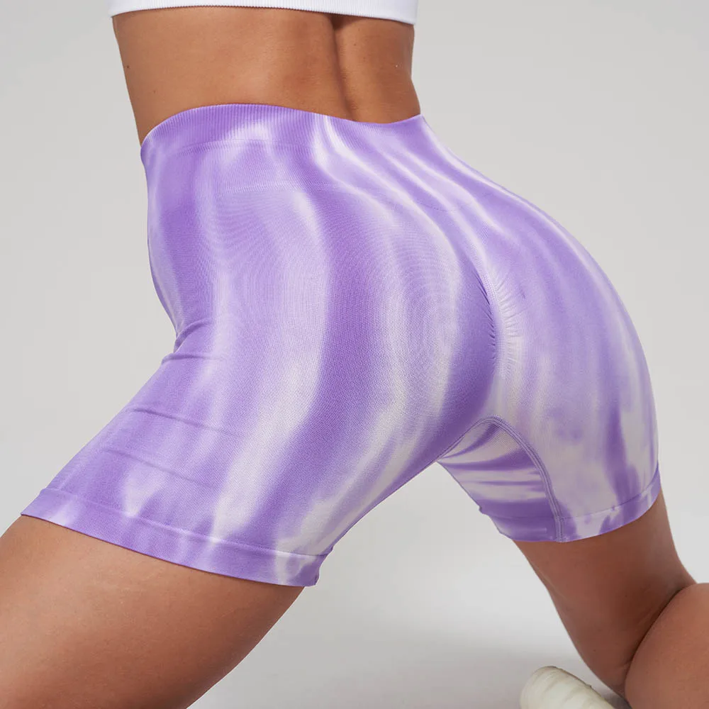 Seamless Push Up Scrunch Sport Shorts For Women High Waist Tummy Control Biker Gym Fitness Gradient Aurora Yoga Tights Butt Lift