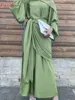 Silky Two-Piece Ramadan Eid Djellaba Set Glossy Islamic Suits Muslim Dress Abaya Robe Dubai Fashion for Women WY1294f