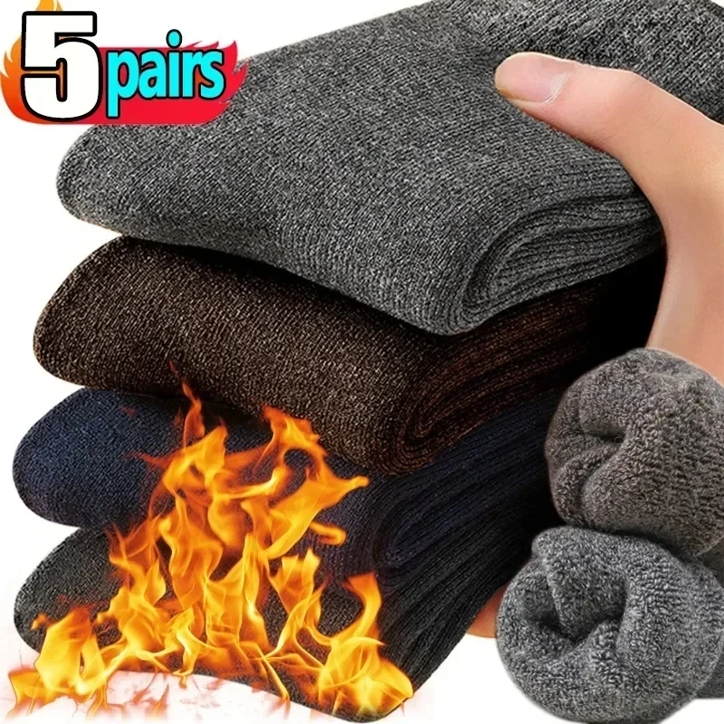 

5Pairs Thicken Wool Socks Men High Quality Towel Keep Warm Winter Stocking Soft Fluffy Cotton for Man Thermal Against Cold Sox