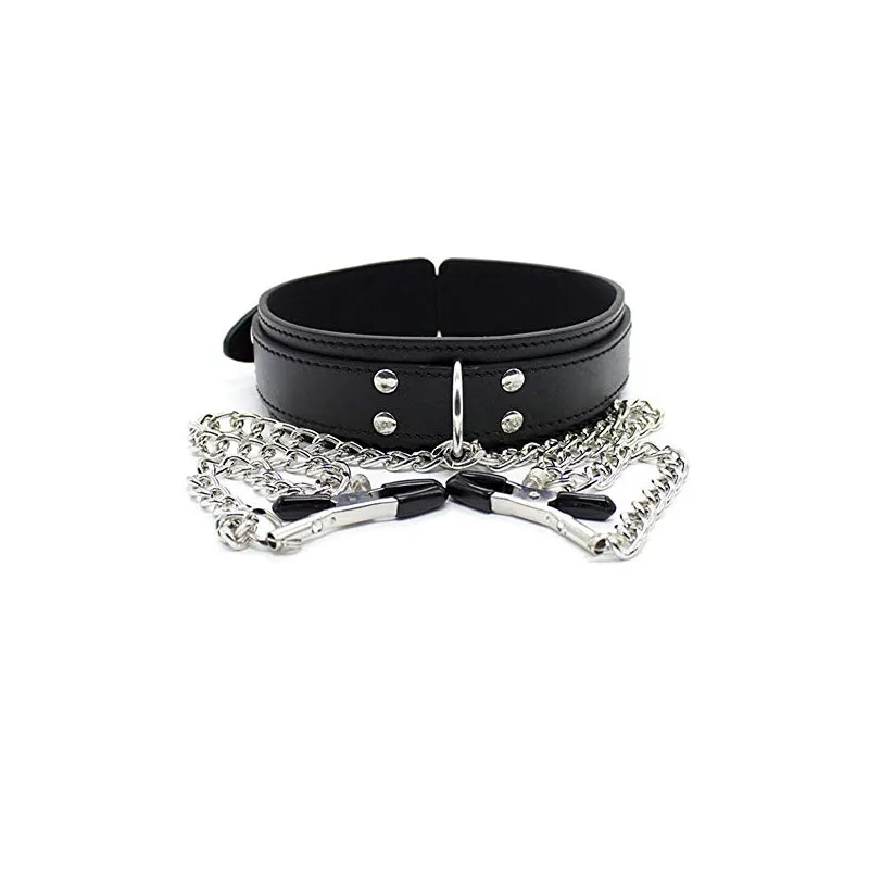 BDSM Leather Choker Collar Nipple Breast Clamp Clip Chain Couple Slaves Adult Sex Toys Butterfly Style Couples Games nipple clips sex toys