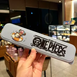 One Piece Chopper Cartoon Stainless Steel Tableware Set - Portable Three - Piece Chopsticks, Spoon, and Fork with Gift Box (01)