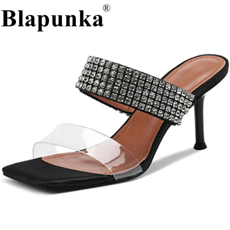 

Blapunka Sexy Stiletto Slippers Women Thin High Heels Sparkly Crystal Rhinestone Slides Ladies Wedding Party Sandals Bridal Shoe