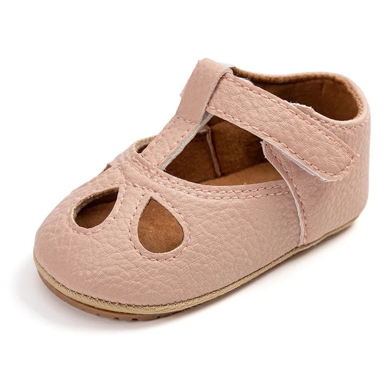 Infant Newborn Baby Solid Color PU Leather Shoes Anti-Slip Soft Sole Princess Shoes Toddler Hollow First Walking Shoes 0-18Month 4