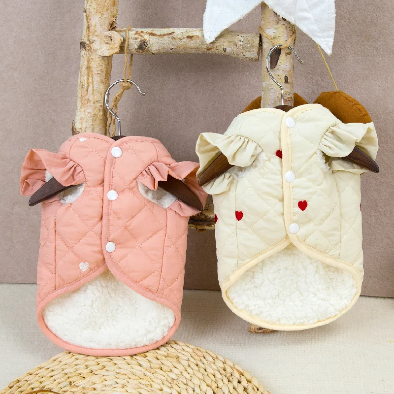 Dog Clothes Pet Jacket Small Dog Cat Warm Coat Autumn Winter Waterproof Cotton Vest Outfit 24 Love Flounced Sleeve