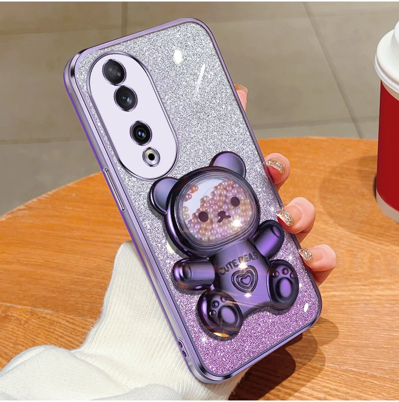 Honor90 Quicksand Bear support à paillettes coque de téléphone pour Huawei Honor 50 90 60 s 30 20 Lite housse de support Nova 10 11 Pro_voghion.com