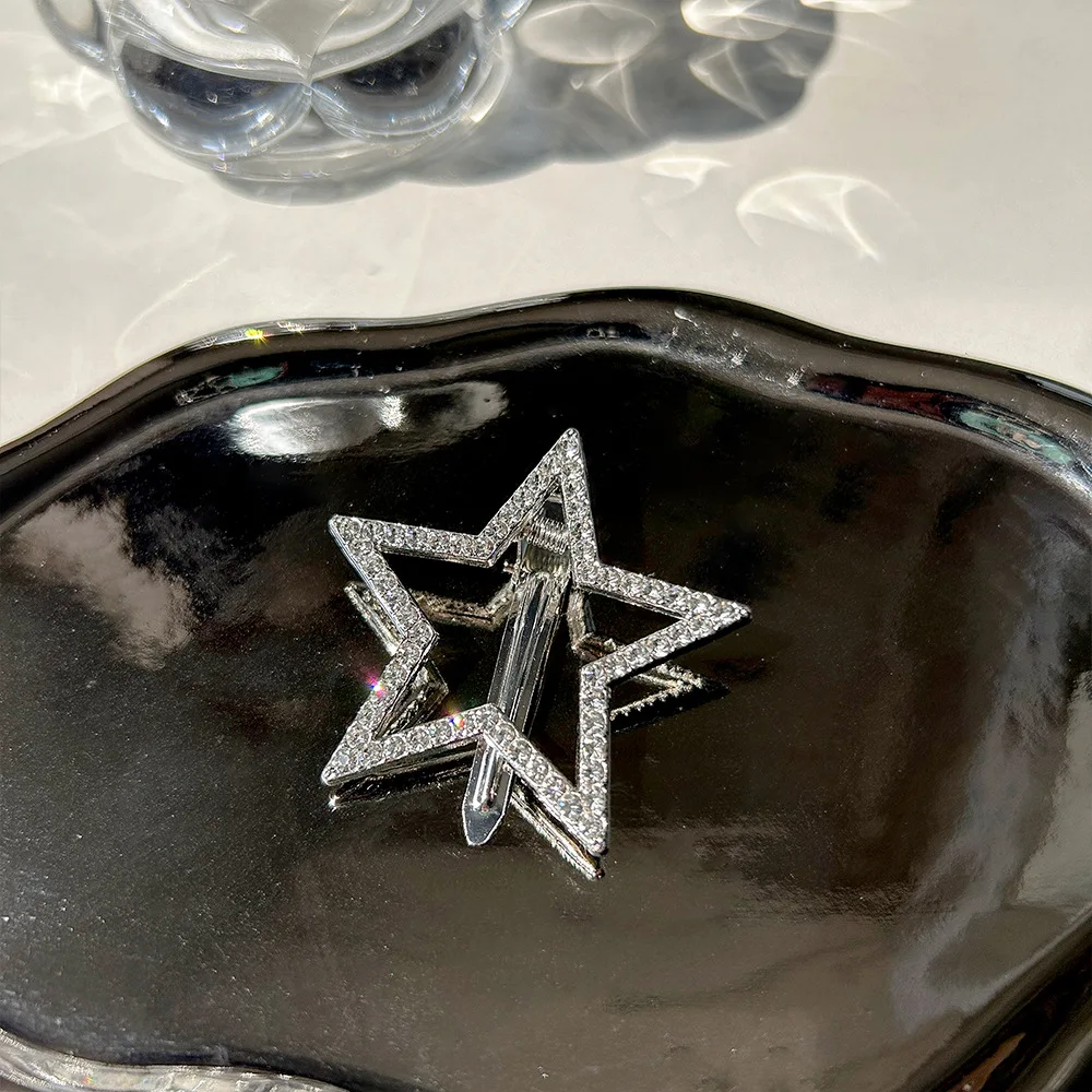 2 Stück silberne Stern-Haarnadeln, glänzende feine Strass-Metall-Haarnadeln, koreanischer Stil, modische Haarspangen für Damen – Detail 6