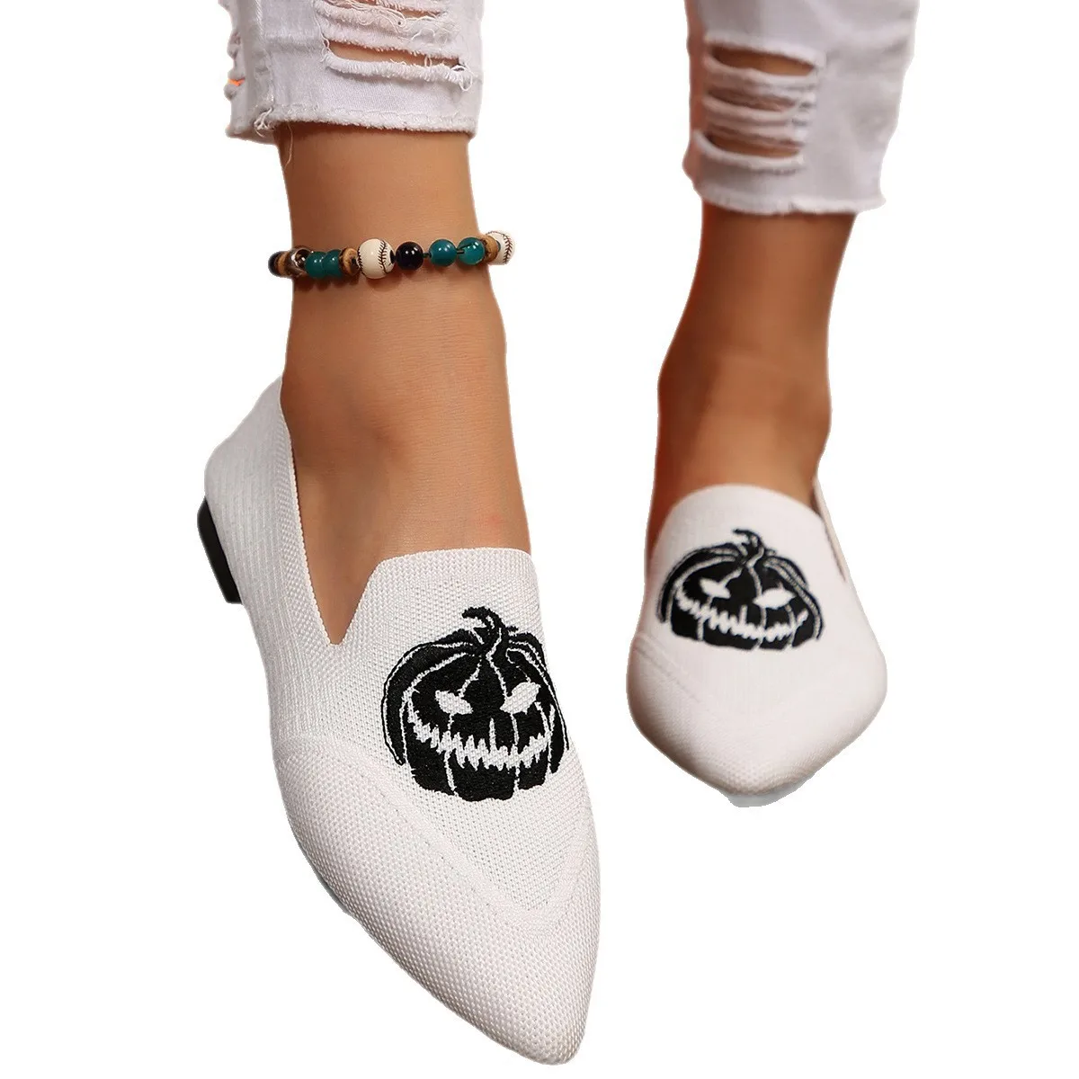 Women's Pointed Toe Flat Shoes Solid Color Knitted Slip-On Casual Breathable Ballet Flats Loafers Comfortable Footwear