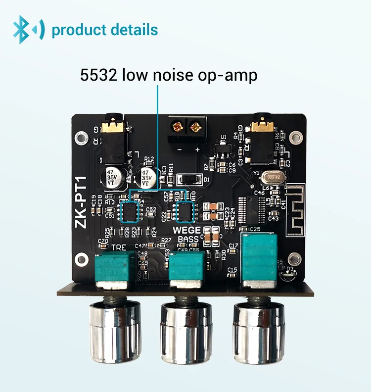 PT1 Bluetooth 5.0 Audio Receiver Decoder Stereo Tone Board Volume Controller Treble Bass Tonal preamp Amp Knob For Amplifier small amplifier