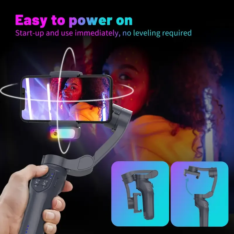 L7C Pro 3-Axis AI Gimbal with Face Tracking & RGB Light, Anti-Shake Stabilizer for iPhone/Android, Perfect for YouTube/