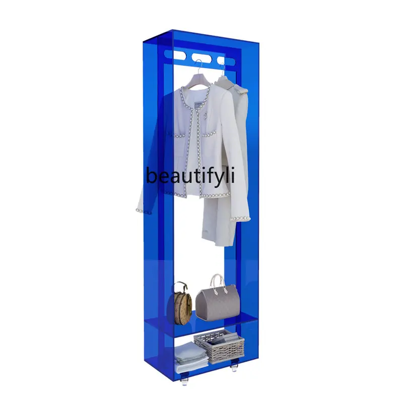 

yj Nordic Light Luxury Simple Acrylic Coat Rack Floor Simple Hanger Clothes Storage Rack with Wheels