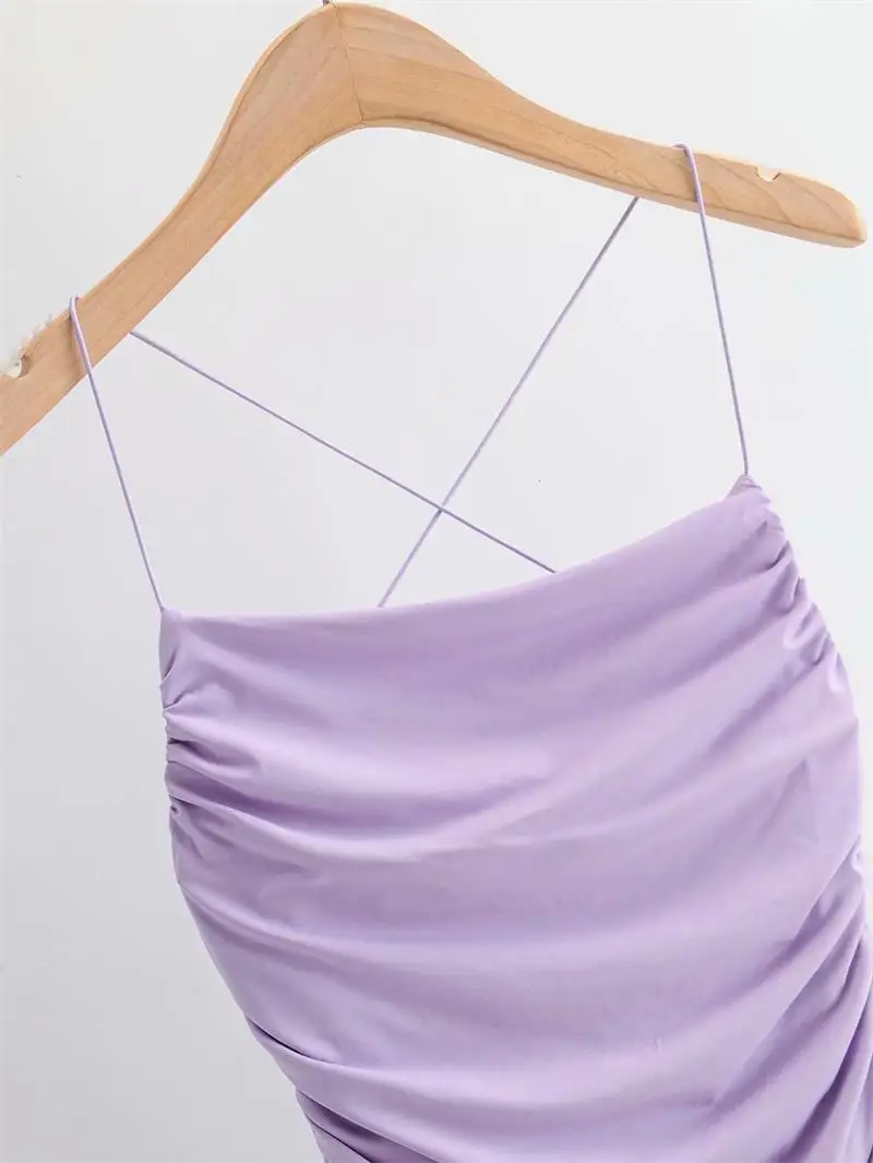 Summer Sexy Strap Cross Backless Skinny Mini Dresses Women Sleeveless Pleated Bottom Wrapped Hip Dress Bodycon Club