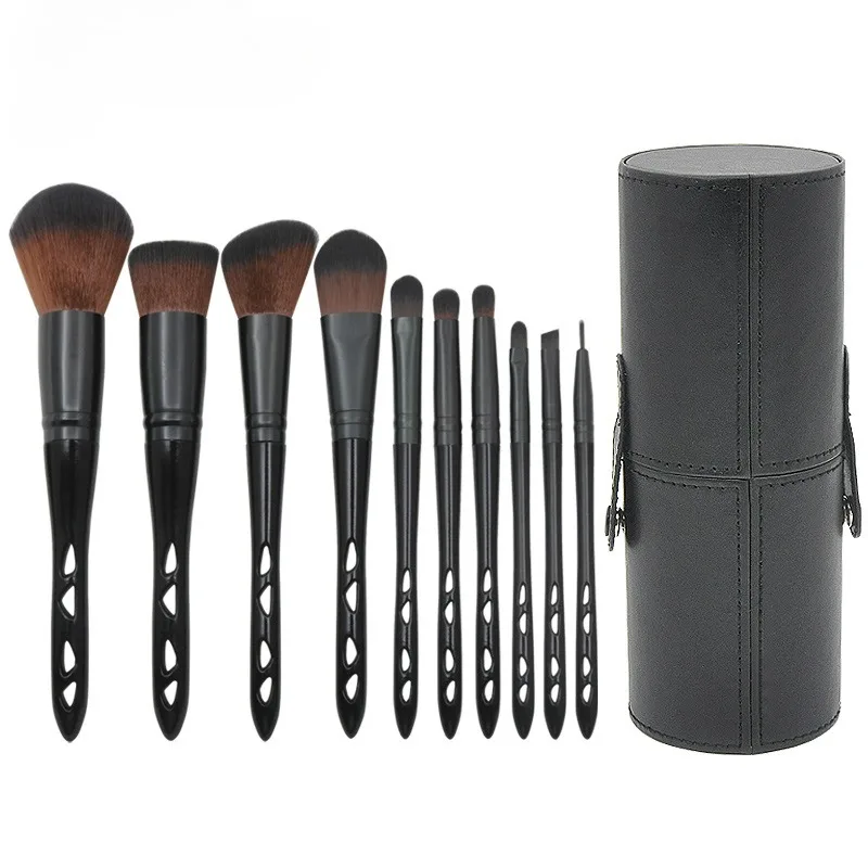 

New 10 multi-hole makeup brush set Black barrel perforated handle eyeshadow blush powder multi-functional makeup tool