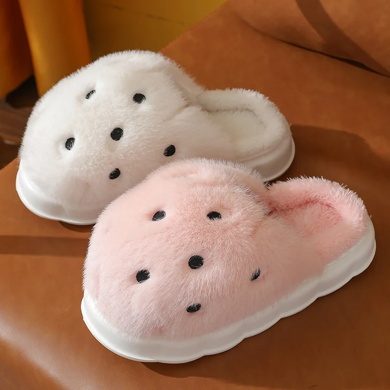 

Удобные мягкие пушистые тапочки, женская модная плюшевая домашняя обувь в горошек для зимы, Повседневная Теплая обувь с хлопковой подкладкой