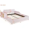 Modern Full Size Upholstered Grounded Bed Mother & Child Bed Velvet Fabric Upholstered Floor Platform Bed with Bedside Desk 2