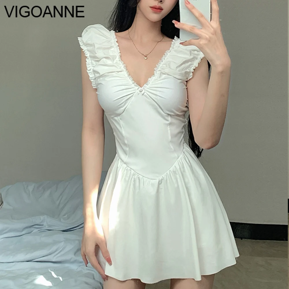 

Женский слитный купальник VigoAnne, белый купальник с V-образным вырезом и открытой спиной, 2023