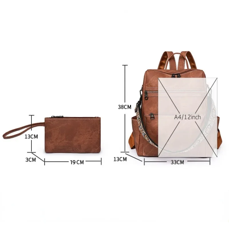 Zaino da donna multiuso alla moda Zaino retrò leggero per ragazze Borsa a tracolla a doppio scopo da viaggio per il tempo libero di grande capacità - immagine 5