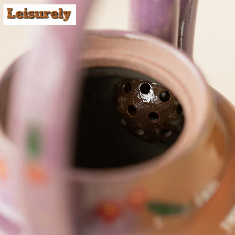 150ml Powder Yin Lilac Purple Hand Drawn Flower Lifting Handle Teapot Japanese Tea Infuser Pot Tea Maker Kettle With Filter Gift