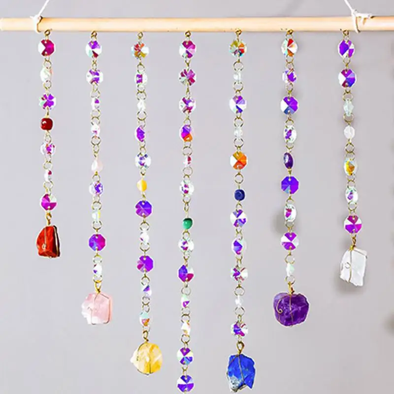 Sun catcher Crystal Wind Chimes With Chain Hanging Handmade Craft Colorful Rainbow Prism Light Catcher Christmas Garden Decor