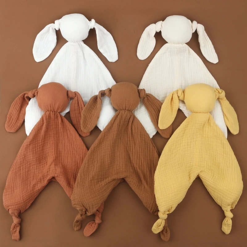 Muslin towel soft cotton baby bib stuffed rabbit doll newborn appease security blanket sleeping cuddling face cloth