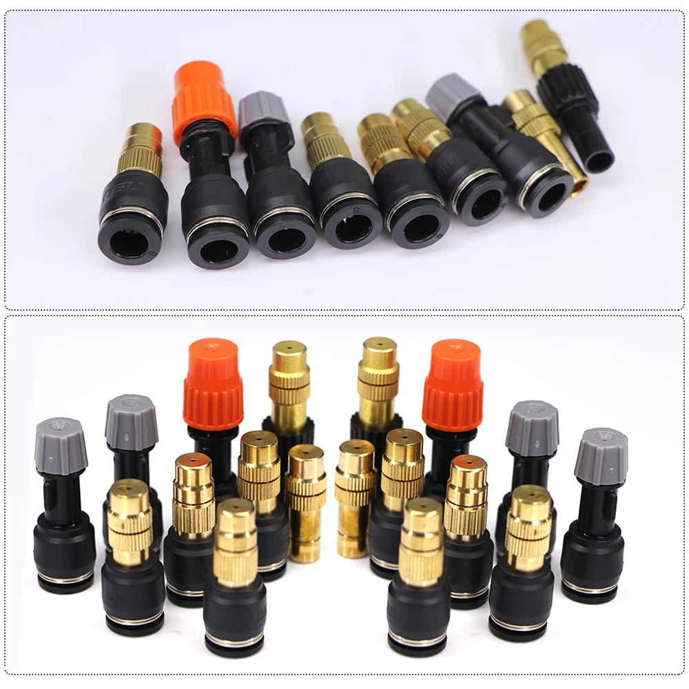 Adjustable Nebulization Nozzles 8mm 10PCS for Garden Misting System Quick Connect Fogging Spray-Head 20-50cm Flexible Sprinkler