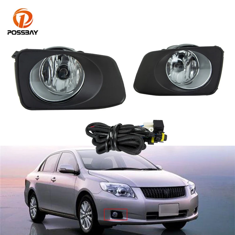 

POSSBAY Car Front Bumper Fog Light H11 Halogen Bulbs 55W Fog Lamp Cover with Harness Wiring Kit 12V for Toyota Corolla AXIO 2007