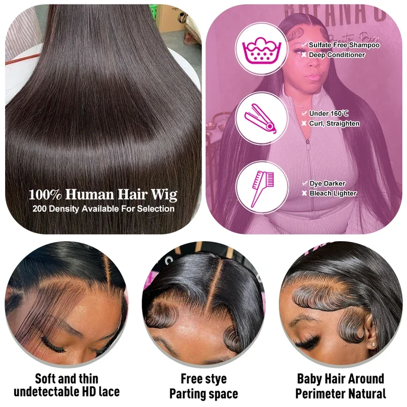 Hd Transparent Straight Lace Frontal Wig 13x6 Hd Lace Wigs Brazilian Bone Straight Lace Front Human Hair Wigs For Women