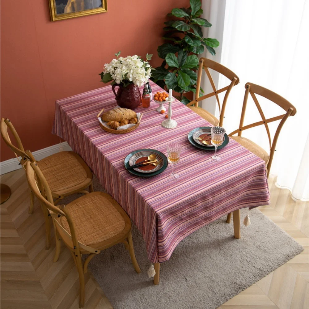 

Rectangular Tablecloth American Style Polyester Cotton Yarn-dyed Flower Striped Coffee Table Cloth Home Decoration Tablecloth