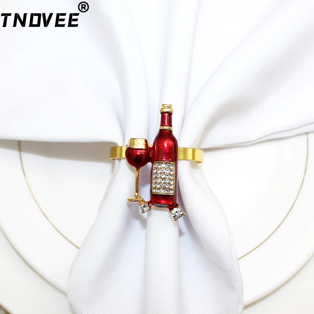 6PcsWeddingNapkinRingsRedWineBottleNapkinRingsHolderfor
