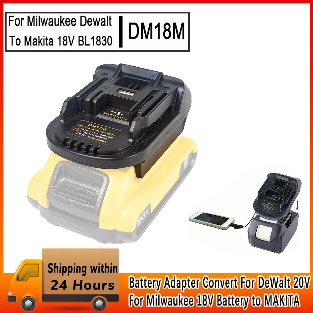 Batterieadapter Für Makita 18V – Konvertiert DeWalt 20V & Milwaukee M18 Auf Makita, Mit USB-Anschluss