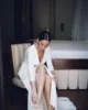 Civil Wedding Dresses 2024 Women V neck 3/4 Sleeves Backless Wedding Party DressBrides Side Slit Sexy Bridal Gowns Customized 4