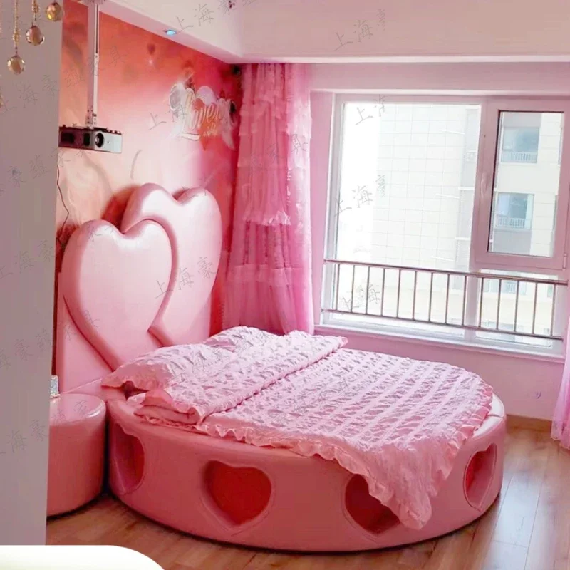 

Hotel Hotel Smart Electric round Bed Pink B & B Creative Couple Water Bed Multi-Functional E-Sports Hotel Theme Bed