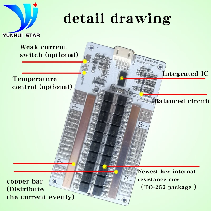 Yunhui Estrela 3s 12v Bms 60a Placa de Proteção da Bateria de Lítio com Função de Equilíbrio Automático Proteção contra Curto-circuito e Cabo Livre - Image 6