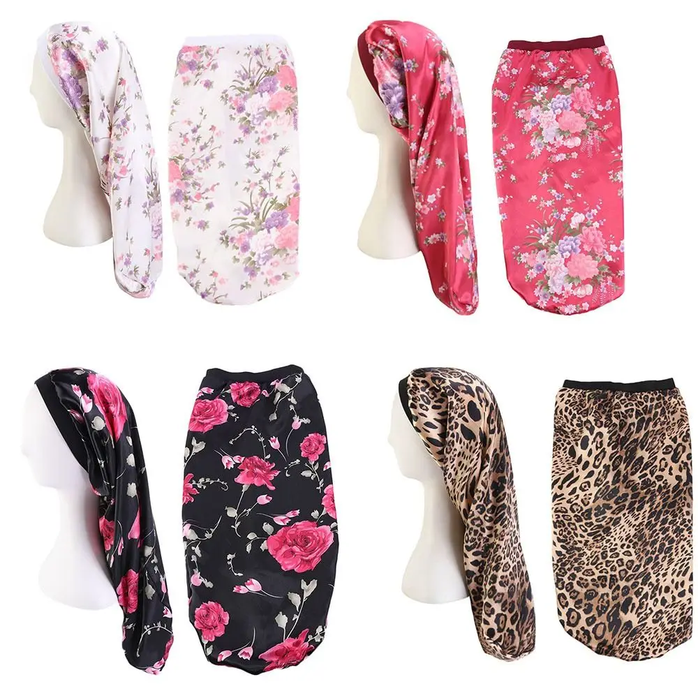 

One Size Satin Silk Bonnet High Quality Elastic Satin Long Hair Braid Hair Care Hat High Elasticity Wide Rim Long Hat