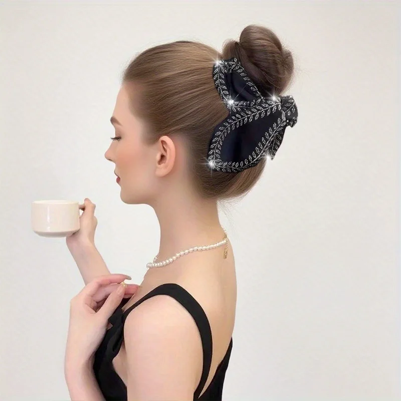 Large Acrylic Hair Claw Clip Sparkling Rhinestones Non-Slip Grip Vintage Wheat Design for Thick Hair Elegant Wedding Party