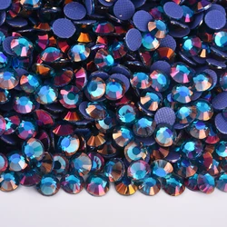 Oleeya Glitter Hotfix Rhinestones - 1440pcs Crystal Pack for DIY Nail Art Accessories (Peacock Blue Light)