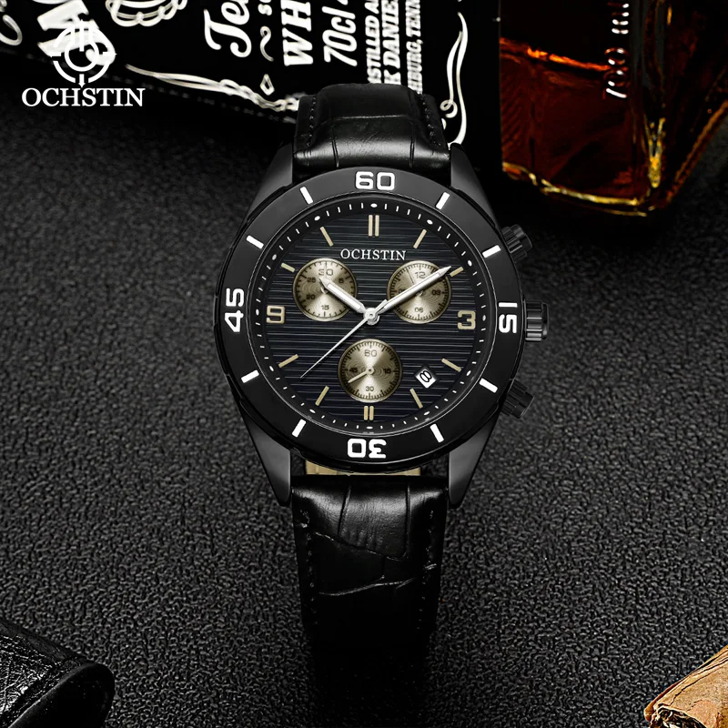OCHSTIN Men's Watches Top Brand Sport Men Wrist Watch Leather Quartz Watch Sports Waterproof Male Clock Chronograph Function