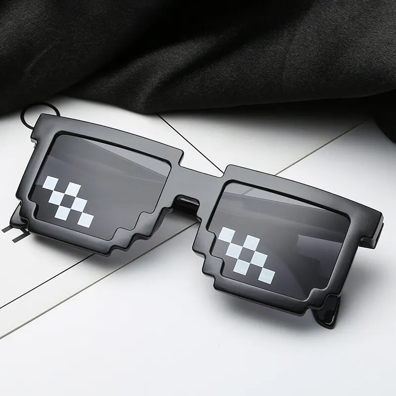 3 Pcs Set Sunglasses Necklace Cigar Party Festival Performance Mosaic Pixel Black Retro Gamer Robot Vintage Shade