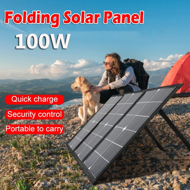 

100W 18V Foldable Solar Pack Monocrystalline Silicon DC+USB Fast Charge Solar Panel for Outdoor Cycling Climbing Hiking Camping