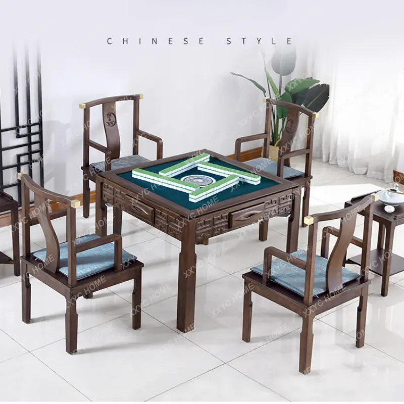 

Automatic Mahjong Machine Solid Wood Mahjong Table Dining Table Small Apartment Household All-in-One Electric Four-Mouth Machine